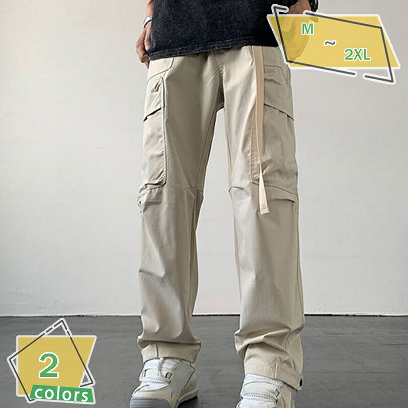 1000円OFFクーポン カーゴパンツ メンズ おしゃれ パンツ カーゴポケット イージーパンツ ドローコード ワイドパンツ ロングパンツ ミリタリー ウエストゴム ブラック ストレートパンツ 服 春 夏 秋 冬 アウトドア 部屋着 メンズファッション RaogtCYU