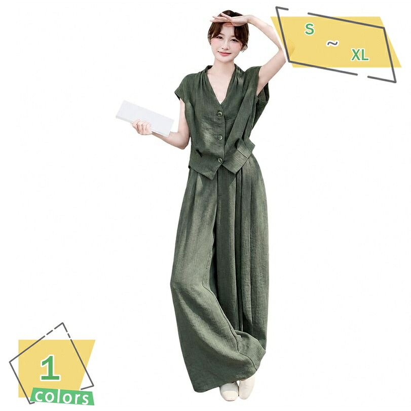 体型カバー セットアップ レディース 夏 ノースリーブ ベスト ワイドパンツ アンサンブル ルーズ フォーマル きれいめ 上品 涼しい カジュアル 通気性 リネンタッチ ロングパンツ 部屋着 RaogtCYU｜サイバーショップ01