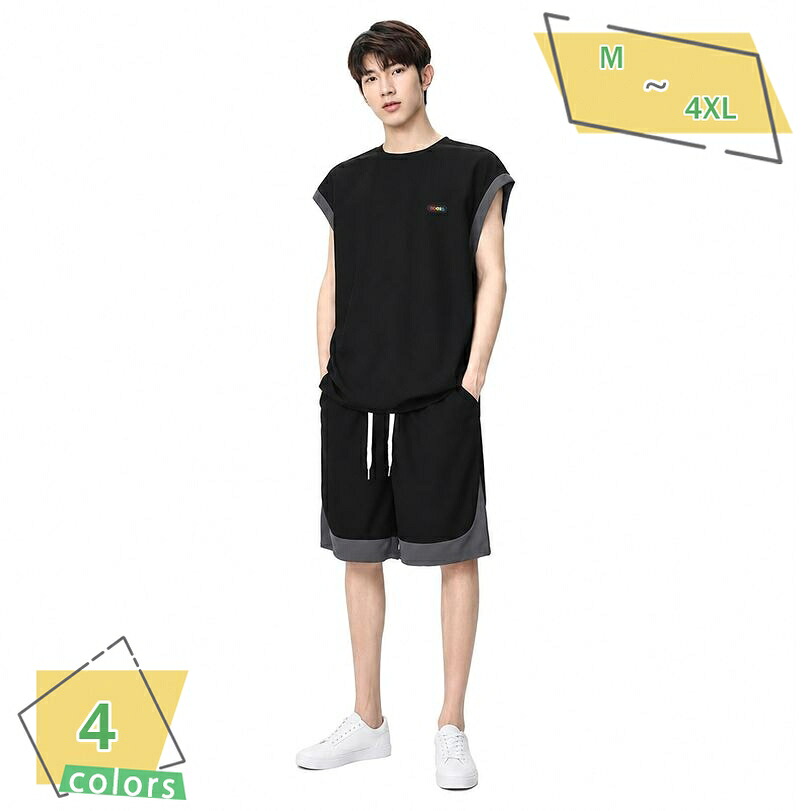 トレーニングウェア 上下セット メンズ ノースリーブ ハーフパンツ 夏用 ゆったり 涼しい 運動着 ショートパンツ トップス ボトムス セット 大きいサイズ カジュアル スポーティ RaogtCYU｜サイバーショップ01