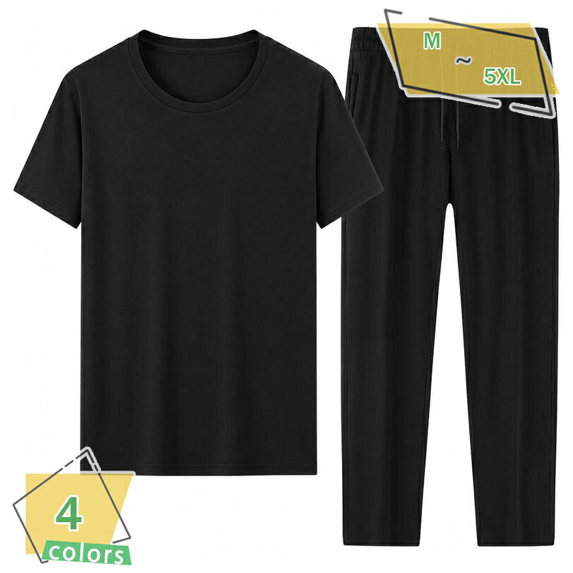 スウェット 上下セット メンズ 大きいサイズ 体型カバー 半袖 tシャツ ロングパンツ セットアップ スポーツウェア ランニングウェア ルームウェア 部屋着 運動用 丸首 薄手 夏 RaogtCYU｜サイバーショップ01