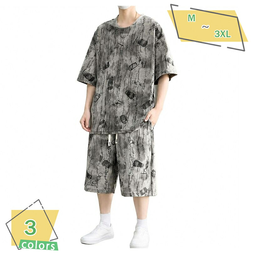 メンズ セットアップ 夏 ゆったり 大きいサイズ 半袖Tシャツ ショートパンツ 上下セット 涼しい 通気性 部屋着 カジュアル 普段着 RaogtCYU｜サイバーショップ01