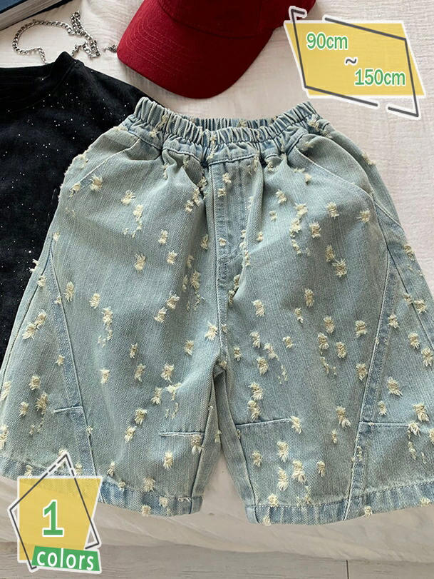 500円OFFクーポン 5分丈 デニム キッズ ハーフパンツ 半ズボン 男の子 女の子 ジュニア デニムパンツ ダメージ ジーンズ ボトムス 子供服 幼稚園 小学生 中学生 かっこいい おしゃれ 可愛い 短パン RaogtCYU 7,277円