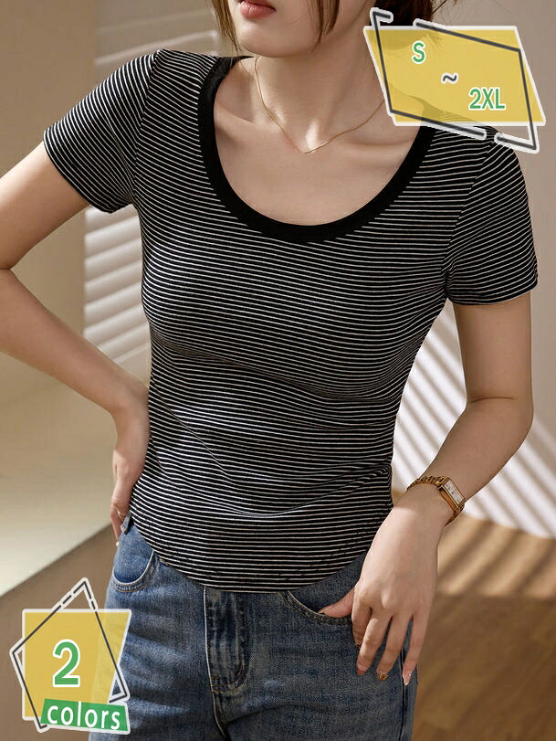 ショート丈 夏Ｔシャツ レディース 可愛い 半袖 ボーダー ゆったり トップス 韓 カジュアル ビッグシルエット tシャツ カットソー きれいめ ファッション サマー クルーネッ ストライプ 柔らかい 通勤 大きいサイズ 透けない RaogtCYU