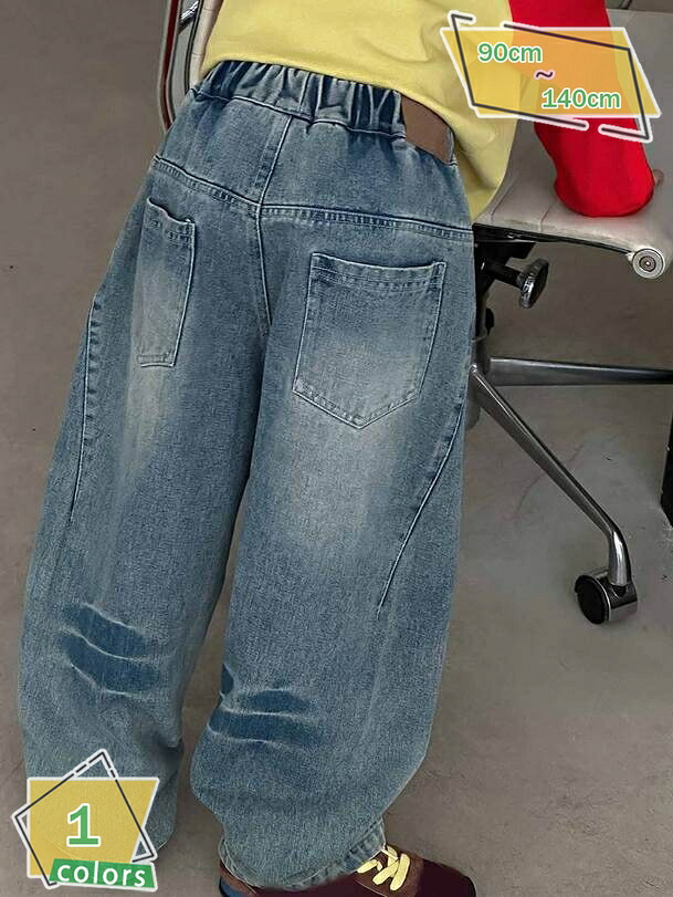 子供服 キッズ デニム ワイドパンツ ジーパン ゴムウエスト ロングパンツ 長ズボン ボトムス 男の子 ボーイ カジュアル ゆったり ジュニア 通学 通園 RaogtCYU