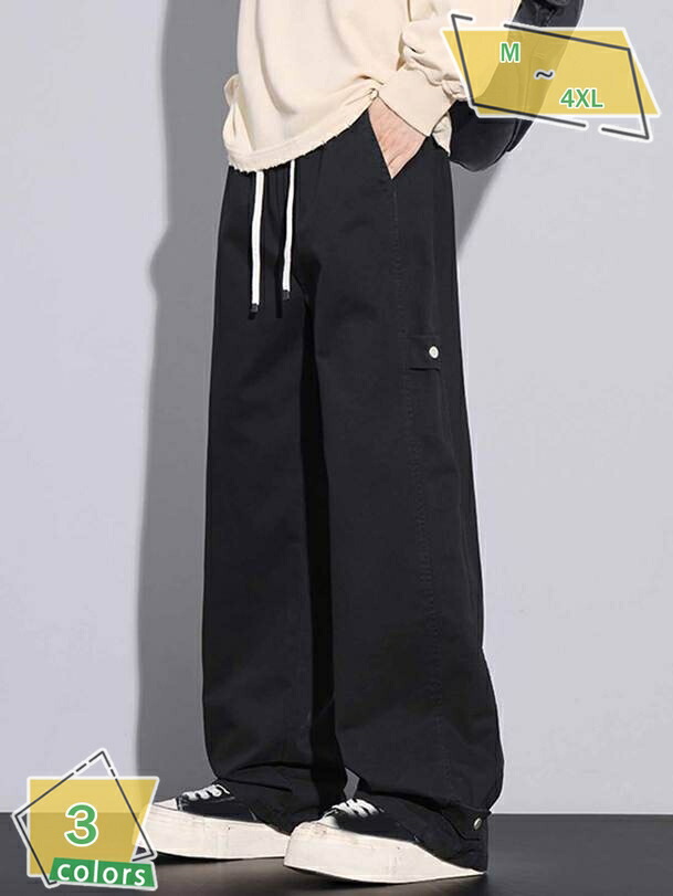 ワイドカーゴパンツ メンズ ボトムス コットン ワイドパンツ 長ズボン ワーク カーゴ ストレート チノパン 秋 春 RaogtCYU