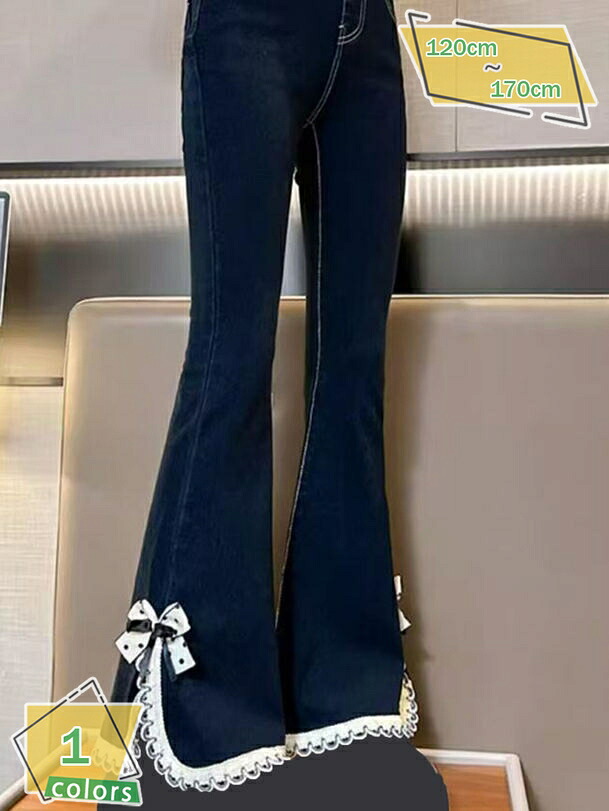 ロングパンツ デニム ベルボトム キッズ 裏起毛 子供服 女の子 スリム ジーパン 長ズボン フレアパンツ ブーツカット デニム かわいい おしゃれ カジュアル ジュニア 普段着 通学 RaogtCYU