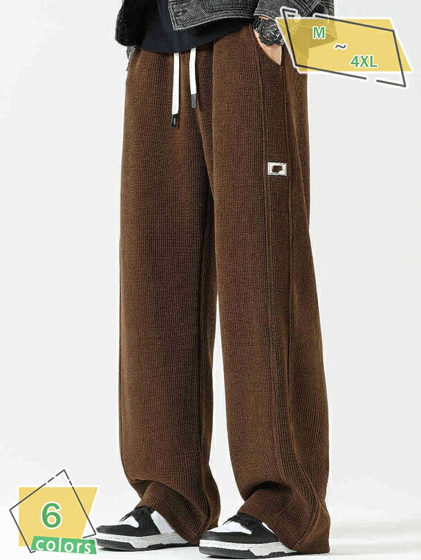 ズボン メンズ コーデュロイパンツ 裏起毛有り/無し リラックス ワイドパンツ 無地 ロング丈 ゆったり 調整紐 ウエストゴム 秋冬 RaogtCYU