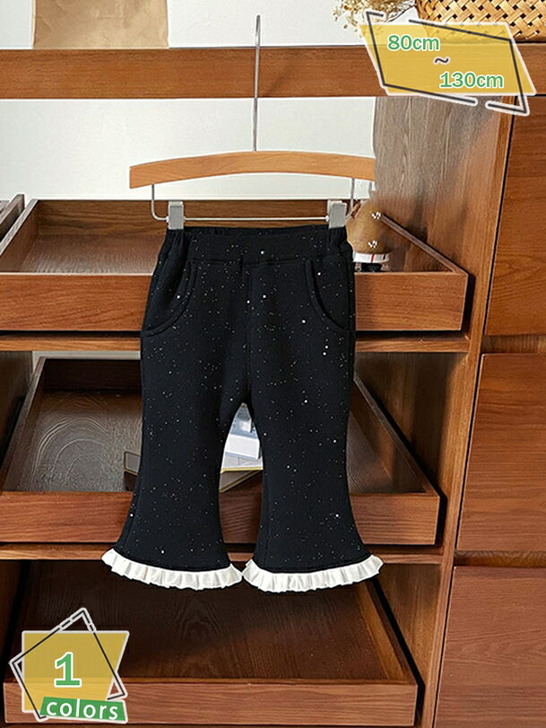 1000円OFFクーポン ズボン フレアパンツ キッズ 女の子 かわいい フリル 裏起毛 暖かパン ストレッチ ウエストゴム イージーパンツ 無地 春 秋 冬 RaogtCYU