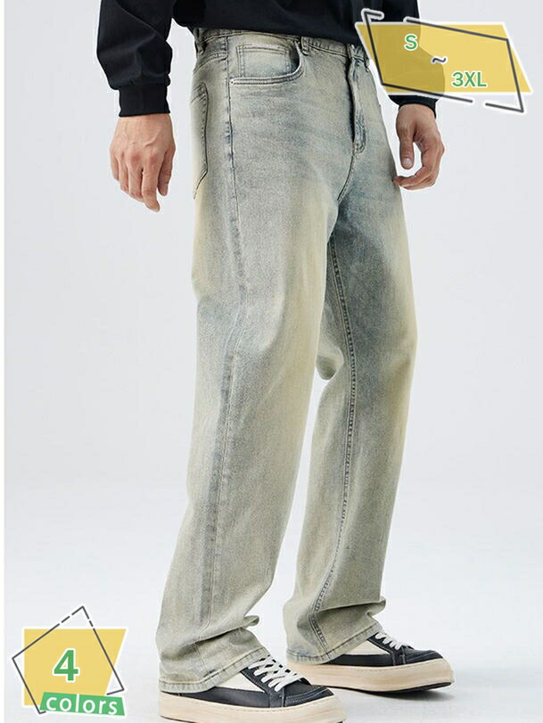 1000円OFFクーポン ストレッチ ジーンズ メンズ デニム パンツ ストレート ウォッシュ加工 デニムパンツ ジーンズ ジーパン カジュアル アメカジ RaogtCYU