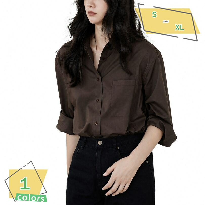 ブラウス レディース とろみ シャツ 長袖 レギュラーカラー トップス 胸ポケット ゆったり 体型カバー 大きいサイズ カジュアル レトロ オシャレ 襟付きシャツ 普段着 春秋 RaogtCYU｜サイバーショップ01