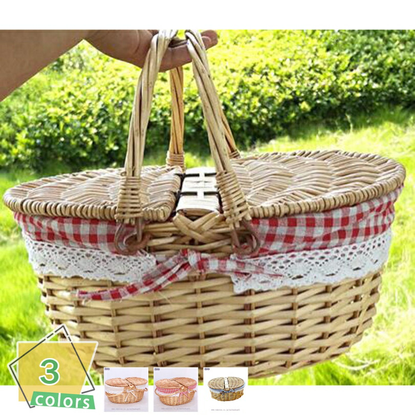 楽天市場】かご バスケット ふた付き 籠バスケット ピクニック