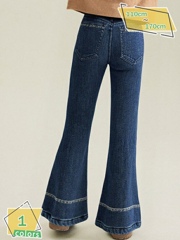 1000円OFFクーポン 裏起毛パンツ キッズ あったか 子供 デニム フレアパンツ キッズ 秋冬 ウエストゴム 女の子 ジュニア デニム ボトムス 子供服 おでかけ 無地 シンプル おしゃれ RaogtCYU