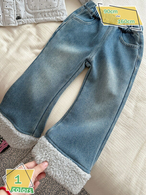 女の子 ズボン デニムパンツ フレア 裏起毛 ジーパン 子供 キッズ ベビー ブーツカット パンツ ズボン ウエストゴム カジュアル おしゃれ ガールズ 学生 ロング 着痩せ RaogtCYU