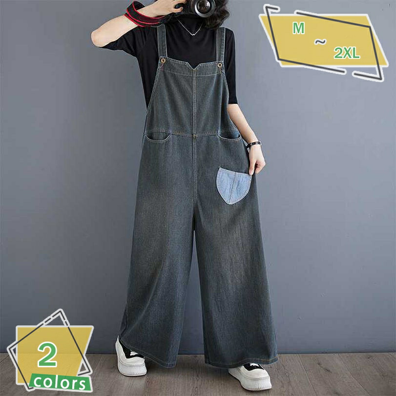 1000円OFFクーポン デニム サロペット オールインワン レディース オーバーオール 体型カバー ロングパンツ デニムパンツ ワイドパンツ Ｇパン 春夏秋 サロペットパンツ サスペンダー ズボン ゆったり ロングデニムパンツ RaogtCYU