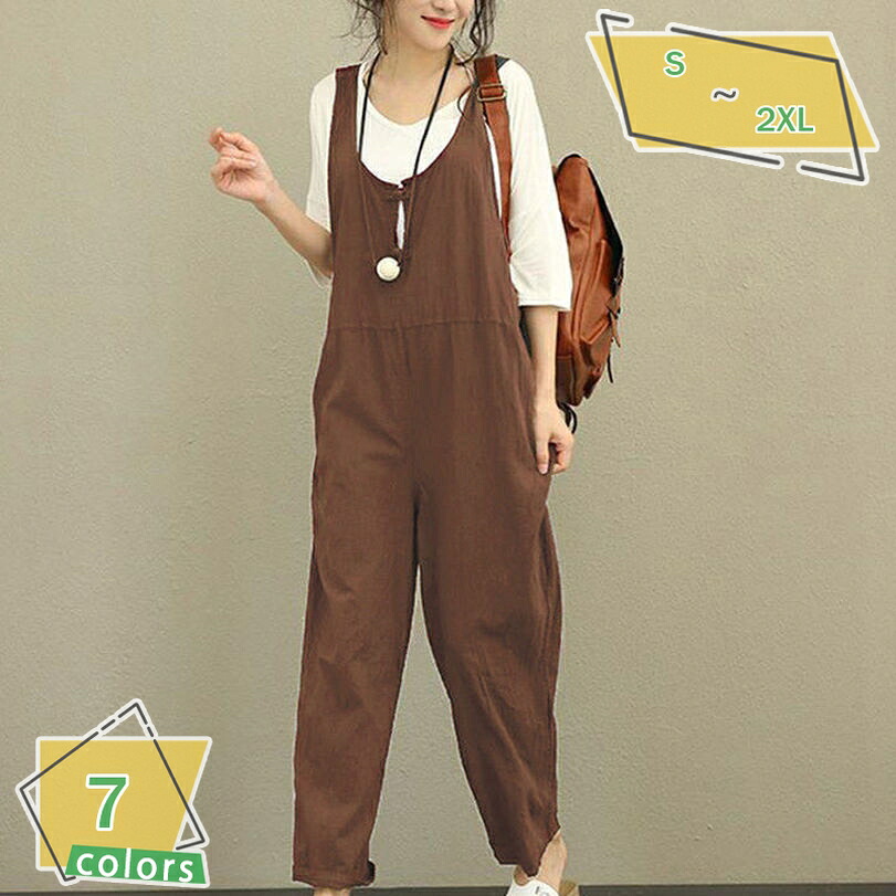 1000円OFFクーポン サロペット レディース オールインワン パンツ ロング丈 体型カバー オーバーオール レディース 春 夏 秋 薄手 涼しい 通気性 きれいめ ロングパンツ ゆったり ボトムス カジュアル RaogtCYU|サイバーショップ01