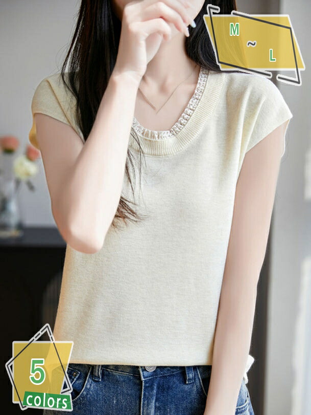 ニット Tシャツ カットソー レディース 半袖 丸首 トップス ゆったり 快適 ストレッチ 通気 夏服 通勤 通学 旅行 アウトドア シンプル かわいい おしゃれ エレガント レース tシャツ 着痩せ セーター 柔らかい 大人 RaogtCYU