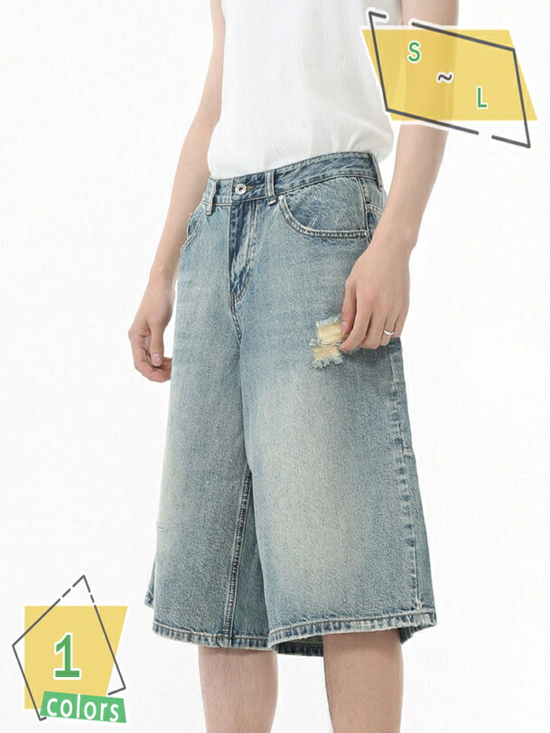 1000円OFFクーポン 夏デニムパンツ メンズ ジーンズ デニム 無地 ダメージ加工 ハーフパンツ 5分丈 短パン ゆったり 大きいサイズ RaogtCYU