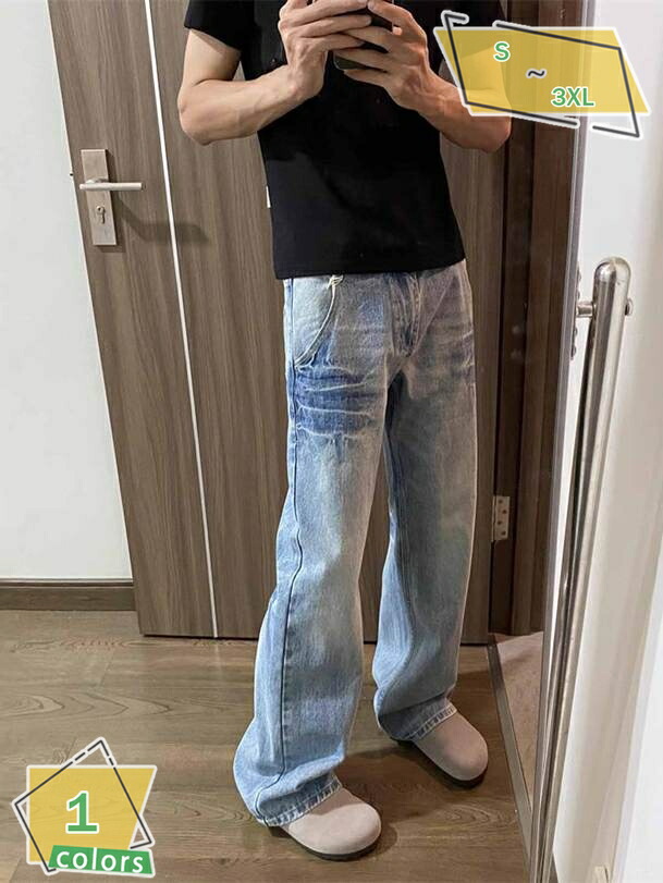 股上深め ゆったり ストレート デニムパンツ メンズ ストレッチ ジーンズ ジーパン ズボン 男性 紳士 ウォッシュ加工 Ｇパン RaogtCYU