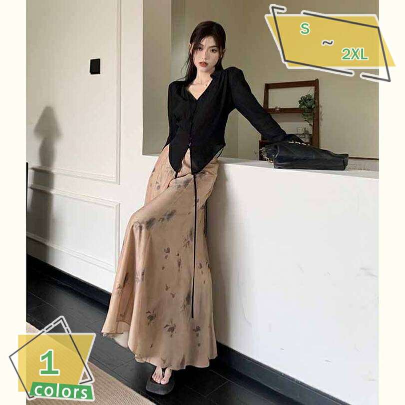 ワイドパンツ レディース きれいめ カジュアル おしゃれ ゆったり シフォン スカーチョ パンツ ボトムス ガウチョ ウエストゴム フレアパンツ 楽ちん お尻カバー 花柄 リゾート RaogtCYU