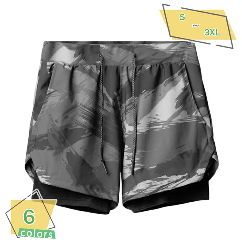 1000円OFFクーポン メンズ ランニングショートパンツ ボトムス インナー付き ハーフパンツ トレーニングウェア ジム スポーツ 黒 無地 迷彩柄 ギフト プレゼント RaogtCYU｜サイバーショップ01