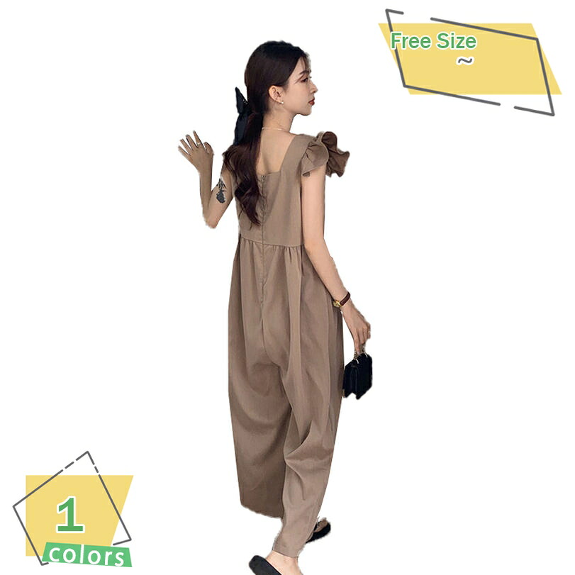 1000円OFFクーポン ギャザーフリル ワイドオールインワン レディース ロング丈 春 夏 秋 ゆったり 大きめ ワイドパンツ サロペット ルームウェア 部屋着 ワンマイルウェア おうち時間 可愛い 大人 デイリー リラックス レイヤード RaogtCYU｜サイバーショップ01