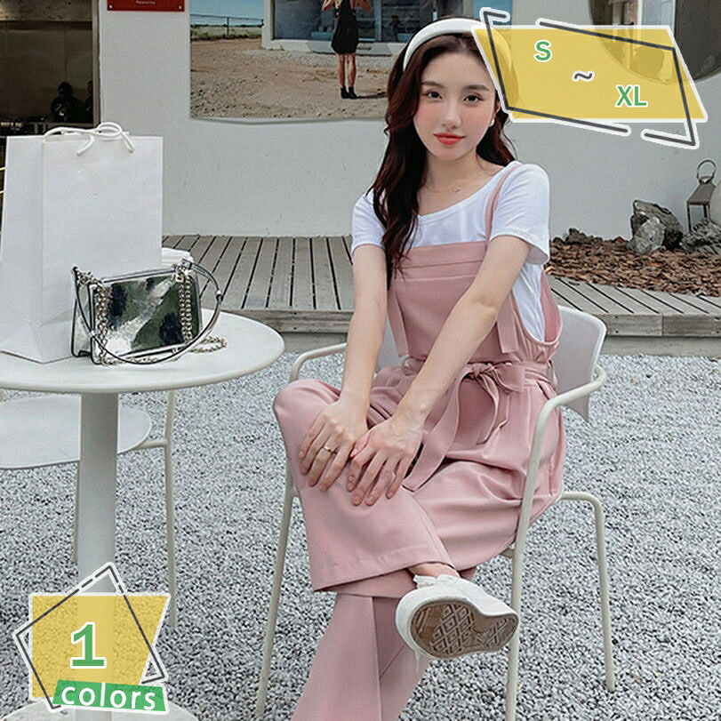 1000円OFFクーポン サロペット オーバーオール ボトムス ワイド 夏 カジュアル レディース シンプル リボン 春秋 無地 サイドポケット オールインワン サロペット RaogtCYU
