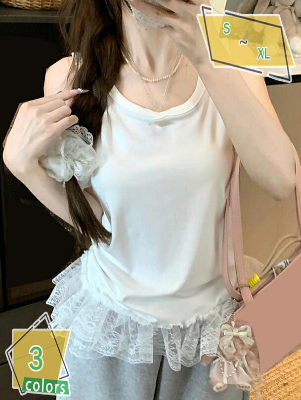 1000円OFFクーポン タンクトップ レディース 花柄レース ノースリーブ Tシャツ 無地 ブラウス 森ガール トップス 体型カバー 薄手 カジュアル 大きいサイズ 夏服 丸首 インナーシャツ 着痩せ 着心地よい 半袖 キャミソール クルーネック RaogtCYU