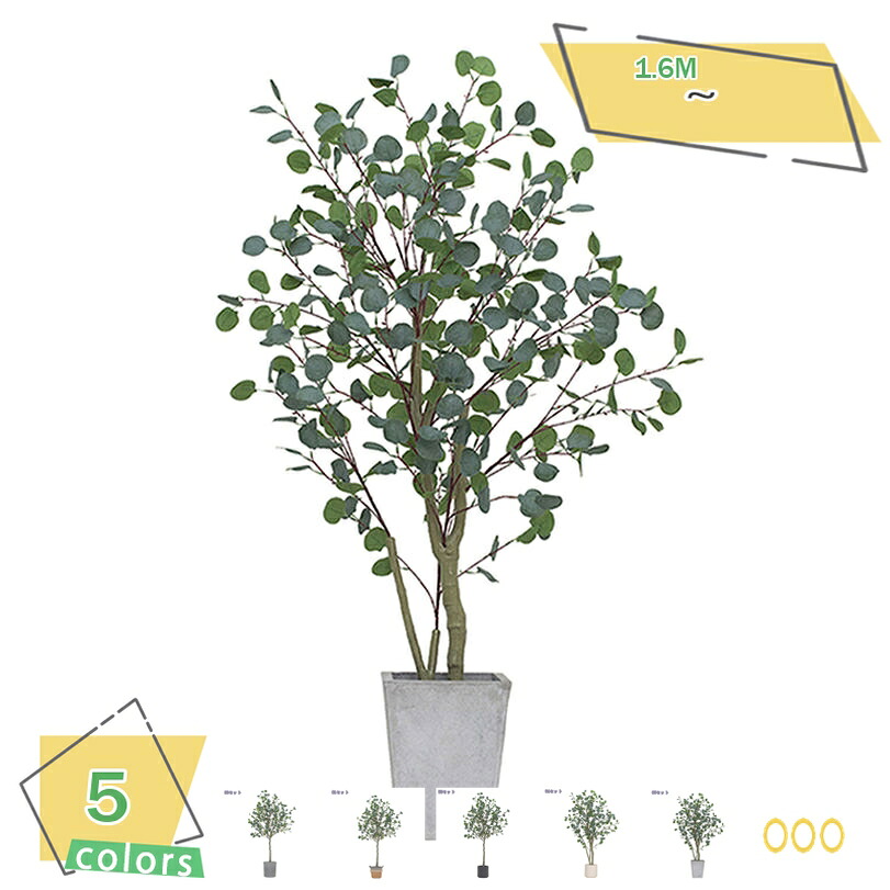 1000円OFFクーポン フェイクグリーン 人工観葉植物 大型 ユーカリ お手入れ不要 花粉 虫害の心配なし リアルな枝 自然な葉っぱ インテリア オフィス 引越し お祝い ユーカリ お手入れ不要 樹脂鉢付き 高さ約1.6m RaogtCYU|サイバーショップ01