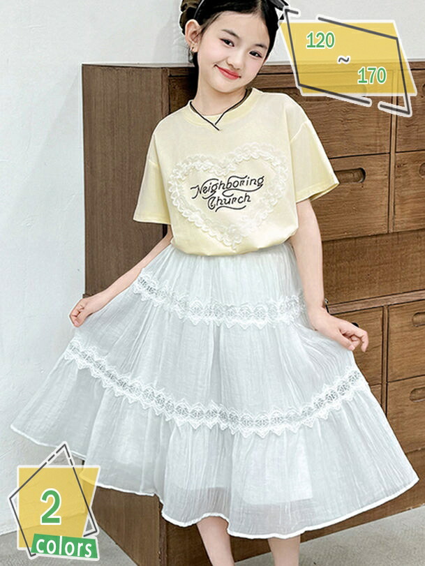 500円OFFクーポン セットアップ 子供服 女の子 スカートセット 2点セット 半袖 Aライン ファション 春夏着 上下セット Tシャツ ロングスカート おしゃれ 小学生 通学着 可愛い ガールズ 誕生日 普段着 水遊び リゾート 旅行 海 RaogtCYU
