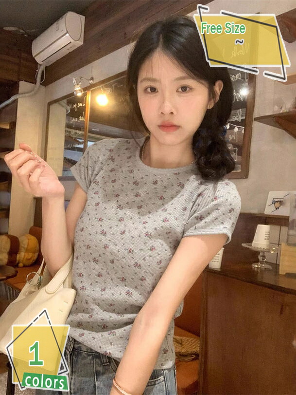 カットソー Tシャツ レディース 半袖 夏 トップス クルーネック 柔らかい コットン シンプル カジュアル 快適 可愛い 綿 tシャツ ファッション 花柄 通気性 夏服 薄手 インナー ショート タイト スリム 細身 パーティー RaogtCYU