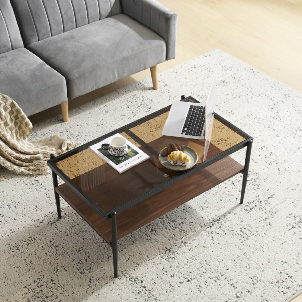 楽天市場】センターテーブル ガラス 長方形 幅100cm 下棚付き