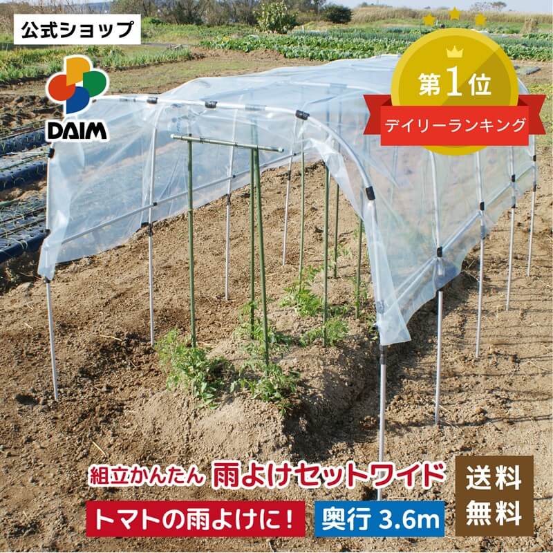 【クーポンで最大3,000円OFF】daim 組立かんたん雨よけセットワイド 奥行き 3.6m 雨よけ トマト ナス なす ぶどう 棚 畑 雨除け 透明シート セット ビニール ハウス シート 雨除けシート 風よけ 風除け 鳥よけ 鳥よけシート 野菜