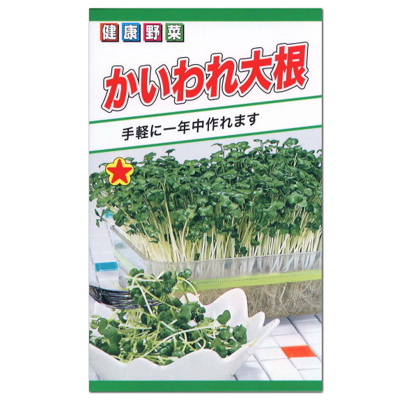 トーホク　かいわれ大根　種　ピリッとした辛みと新鮮さ！ 健康野菜！7日〜10日で収穫！（家庭菜園 スプラウト かいわれだいこんのタネ スプラウト 自由研究 緑黄色野菜）