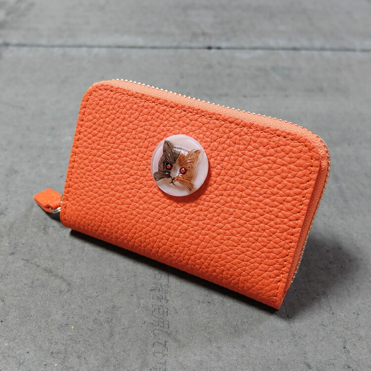 楽天市場 ドイツシュリンク ネコ ミニ ラウンドファスナー 財布 色 オレンジ 白ハチワレ シュランケンカーフ コインケース カードケース じゃばら 財布本舗 楽天市場店