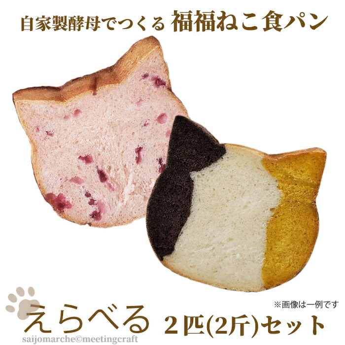 市場 選べる プレゼント 猫 猫好き 猫パン 自家製酵母でつくる パン 食パン ギフト 可愛い ねこパン 福福ねこ食パン2匹セット セット かわいい