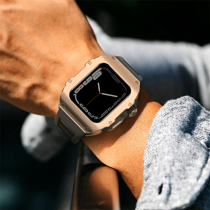 【1-8日！クーポン利用で15%OFF】送料無料 Apple Watch 9バンド ステンレス Apple Watch SE バンド Apple Watch series8 7 6 5 4 45mm 44mm 一体型 バンド 交換用バンド Apple Watchの改造 クロコダイル レザーストラップ apple watch 7 プレゼント レザー メンズ