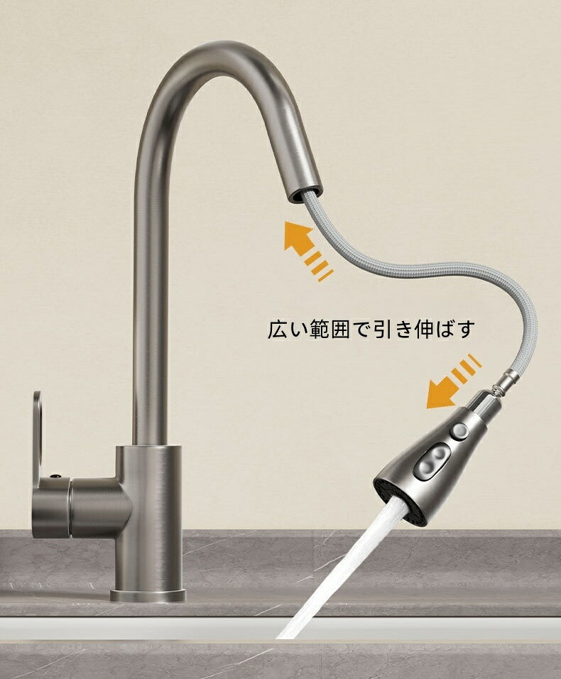 【クーポン利用で10%OFF】送料無料 真鍮製 台所の蛇口を引き出す キッチン水栓 混合水栓 取り付けは簡単 かっこいい 台所の蛇口を引き出す 冷熱混合水栓 ニッケル処理 洗面用水栓 さび防止 蛇口 真鍮製 キッチン用水栓 水栓金具 新築 改築 建て替え リフォーム