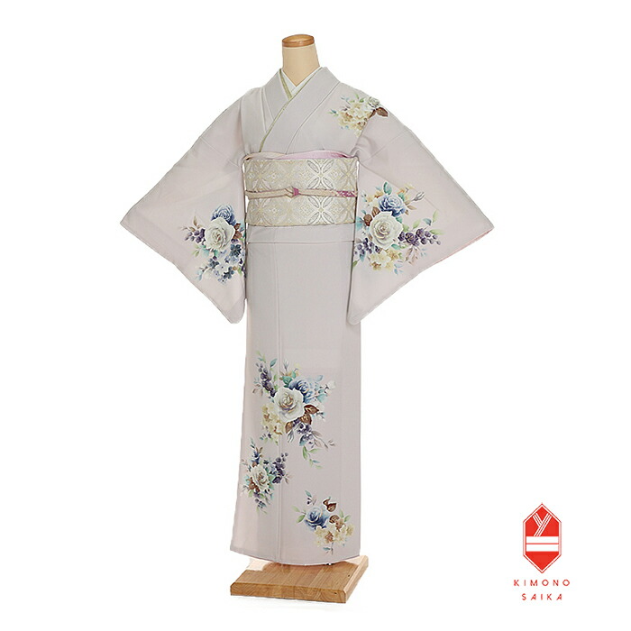 楽天市場】【レンタル】【正絹】訪問着 本手描き ブルーグレー 宝相華