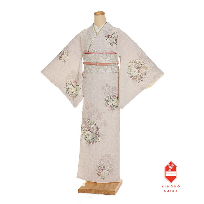 【レンタル】訪問着 6053 ピンク 洋花更紗 くすみピンク ジャパンスタイル お宮参り 七五三 入学式 卒業式 結婚式 披露宴 列席 母親 送料無料 付下げ フルセット きもの 20代 30代 40代 50代 最新コーディネイト くすみカラー フォーマル 礼装 正統派 お洒落 上品