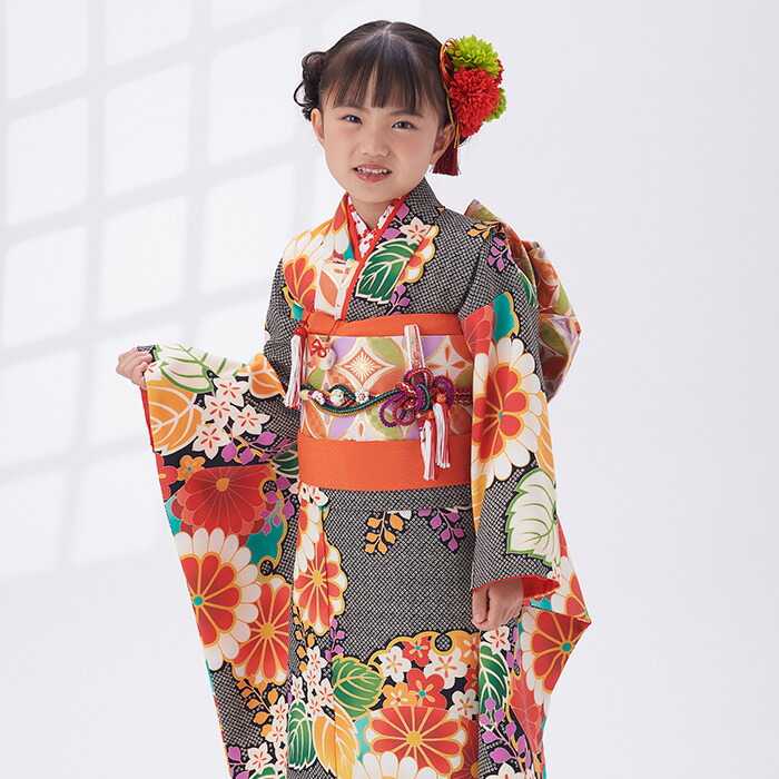 405ag54■七五三 七歳 女児 着物&袋帯 金彩 菊 扇 鹿の子■状態良好 imgrc0090927417.jpg