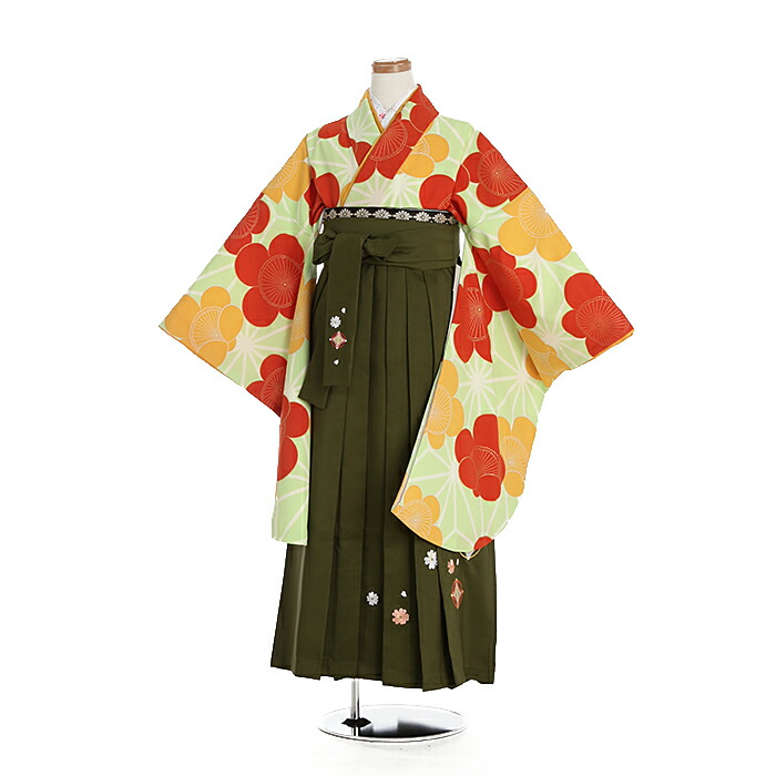 小学生 袴セット 草履でもブーツでも選択可 髪飾り 梅 着物 148cm 158cm 小学校 卒業式 ジュニア 女の子 七宝刺繍 女子 若草色 半衿付き 梅 袴 抹茶 フルセット 草履 ブーツ 髪飾り 送料無料 きもの レンタル でもブーツでも選択可 袴セット 小学生 ジュニア 卒業式