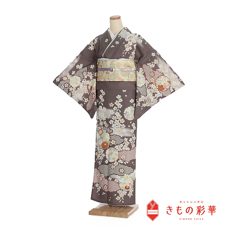 【レンタル】訪問着 付け下げ 七五三 ブラウン 雪輪 桜 6020 ジャパンスタイル お宮参り 七五三 入学式 卒業式 結婚式 披露宴 列席 母親 送料無料 付下げ フルセット きもの 20代 30代 40代 50代 最新コーディネイト くすみカラー フォーマル 礼装 正統派 モダン 古典 茶色