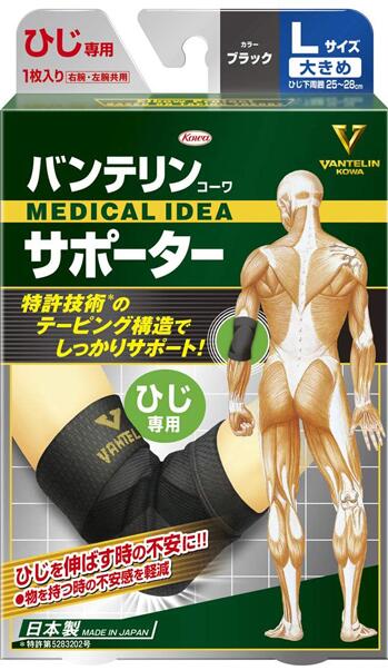 【貨物輸送込み×３個】バンテリン コーワ愛読者 ひじ専用 大きめ L大いさ 黒いこと 1枚×30個