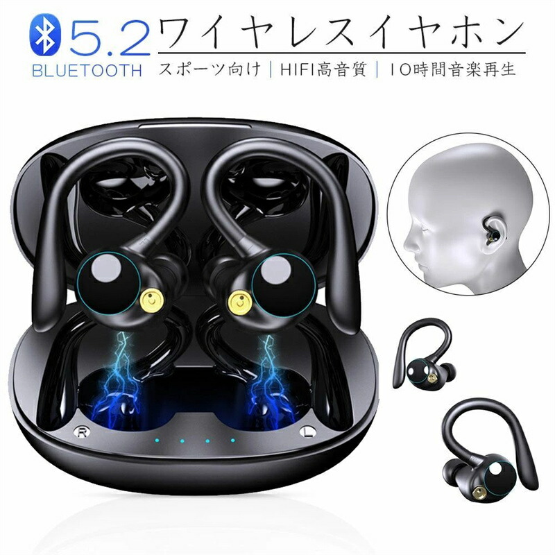 【送料無料】ワイヤレスイヤホン bluetooth イヤホン Bluetooth5.2 ブルートゥース イヤホン ノイズキャンセリング 長時間再生 Hi-Fi 高音質 IPX7防水 スポーツイヤホン ハンズフリー 自動ペアリング 耳掛け 左右分離式 両耳 片耳 マイク内蔵iPhone/Android適用