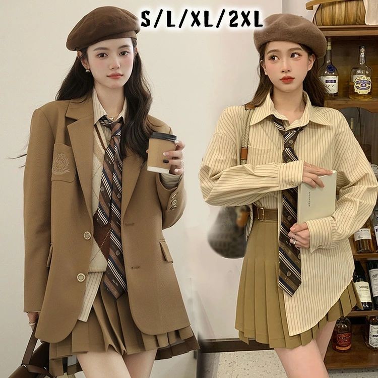 卒業式 小学校女子 卒業式 スーツ 女の子 150 160 ゆったりサイズ 卒服 韓国 制服 女の子 なんちゃって制服 セット 卒服 韓国 制服 ブレザー ベスト チェック ブラウス ネクタイ スカート ピアノ発表会 スーツ 女の子 中学生 高校生 入学式 フォーマルスーツ|Sailing店