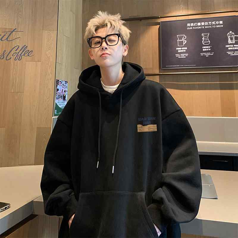 秋冬 コーデ メンズ 服 シンプル ファッション オシャレ 大人 かっこいい 大きいサイズ ストリート 紳士服 ブラックレーベル フード付き スウェット シャツ ベルベット アメリカン ヘビー プルオーバー カップル ジャケット|Sailing店