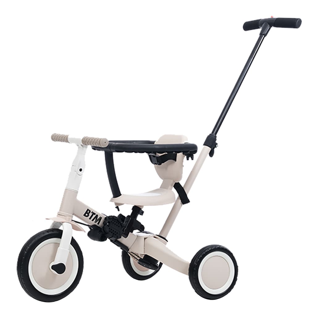 子供用三輪車 4in1 (グレージュ) 自転車 オリジナル 押し棒付き 安全バー付き キックボード