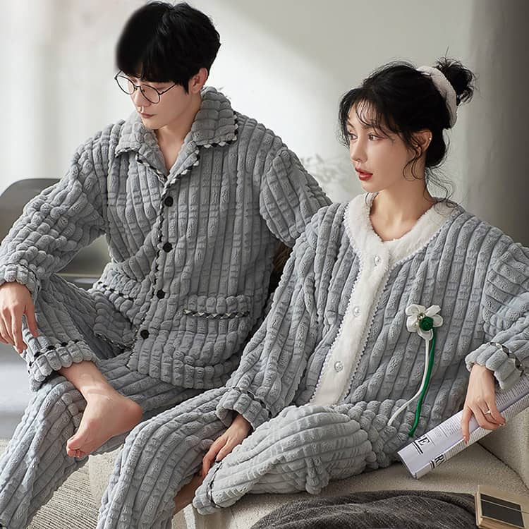 ペアルック カップル ペア ルームウェア セット ペアパジャマ 冬 もこもこ 長袖 夫婦 結婚お祝い プレゼント ペア パジャマ 長袖 前開き 部屋着 メンズ レディース 可愛い ふわふわ ボア フリース 冬 暖かい 裏起毛｜Sailing店
