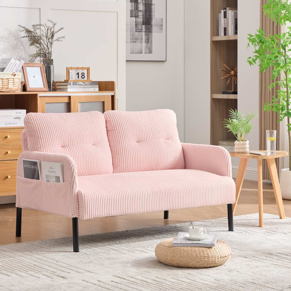 【2営業日以内に発送】2人掛け ソファー コーデュロイ ソファ コンパクト 幅110cm 奥行52cm 肘付き 鉄製フレーム 2人用 独立型Sバネ 耐久性 サイドポケット付き おしゃれ レトロ モダン 一人暮らし ワンルーム 組み立て簡単｜Sailstar 店