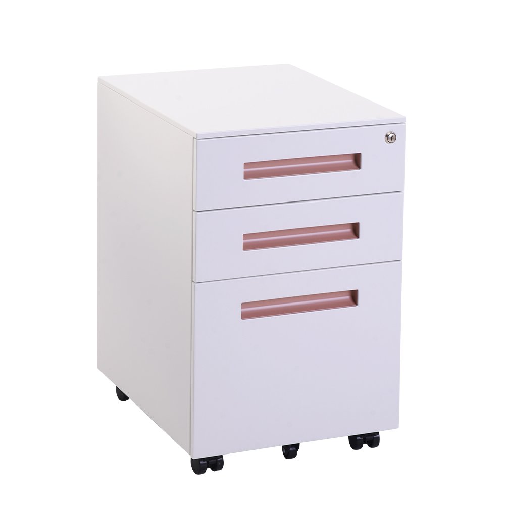 【2営業日以内に発送】オフィスワゴン (ホワイト+ピンク)デスクワゴン 完成品 サイドワゴン 1年安心保証 オフィスワゴン 大容量 3段 組立て不要 キャスター付き 鍵付き ホワイト ブラック サイドデスク ワゴン A4 ファイル デスクキャビネ|Sailstar 店